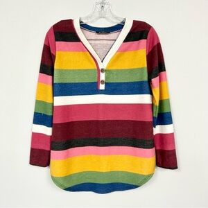 BOMBOM 🌈 Multi-stripe Cozy Henley Top - Size S